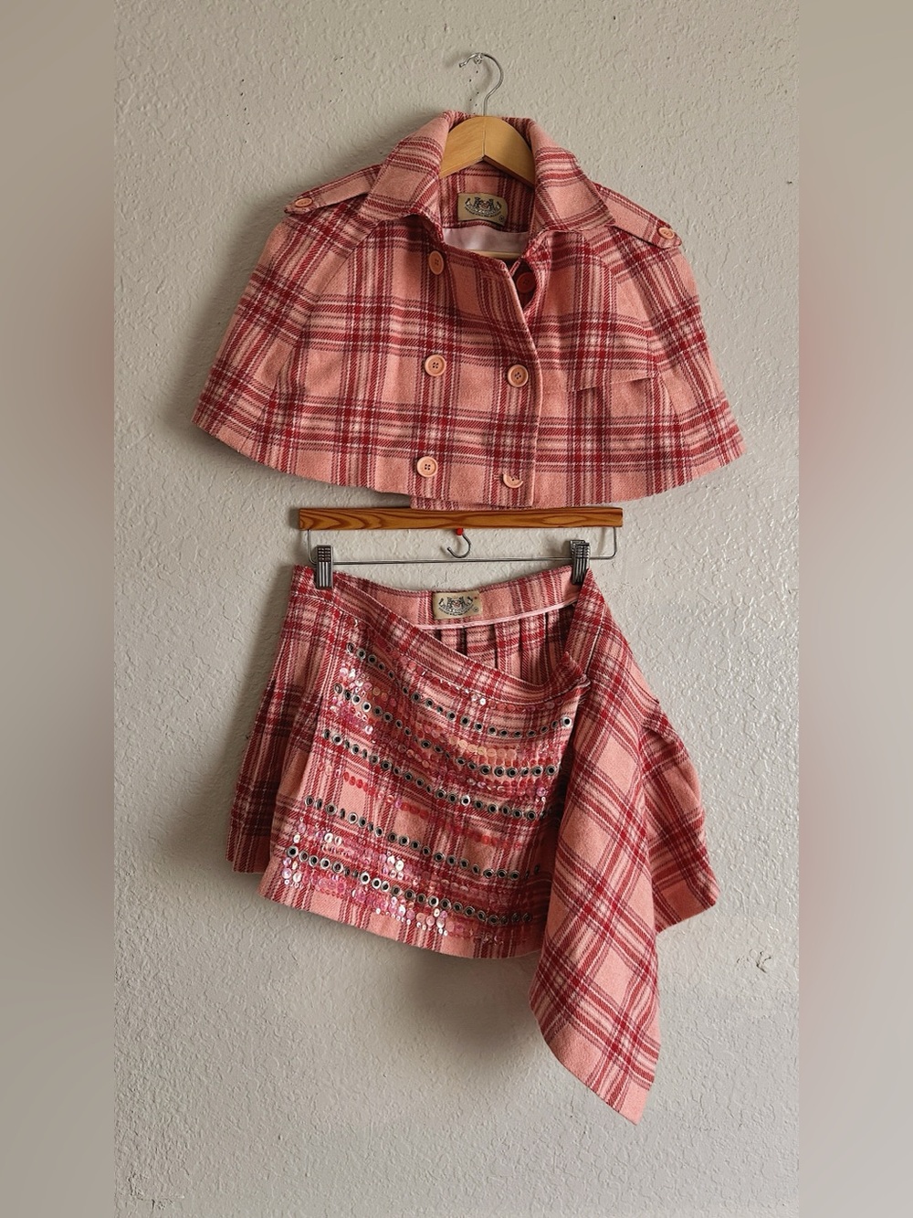 Y2K Juicy Couture vintage Plaid Sequin-grommet Asymmetrical 2 piece set